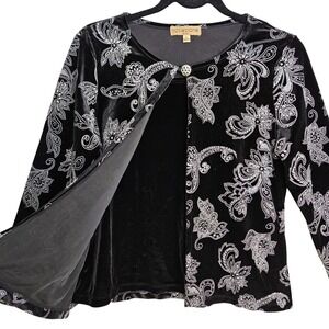 NOTATIONS Black Velvet Floral Shimmer Cardigan Top PL Whimsigoth Holiday Glam